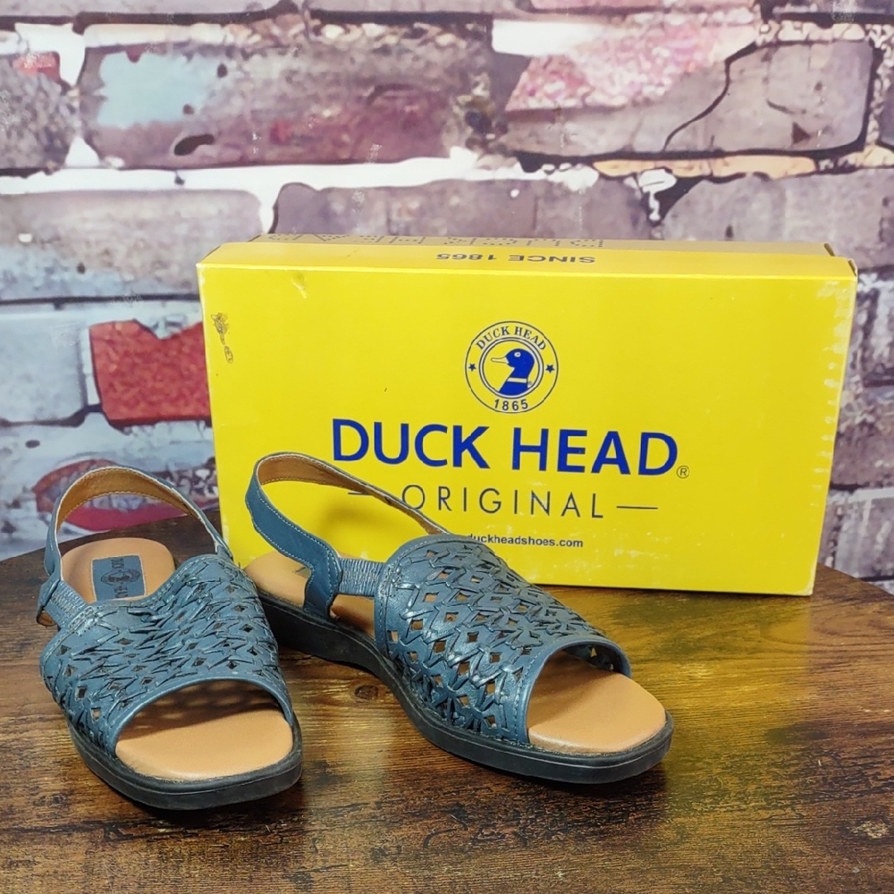 Duck Head "Anna" Blue Jeans Perforated Leather Sandals